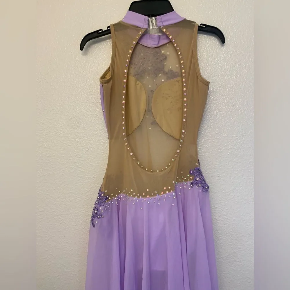 Custom solo dance costume lavender purple illusion leotard maxi dress stoned MA